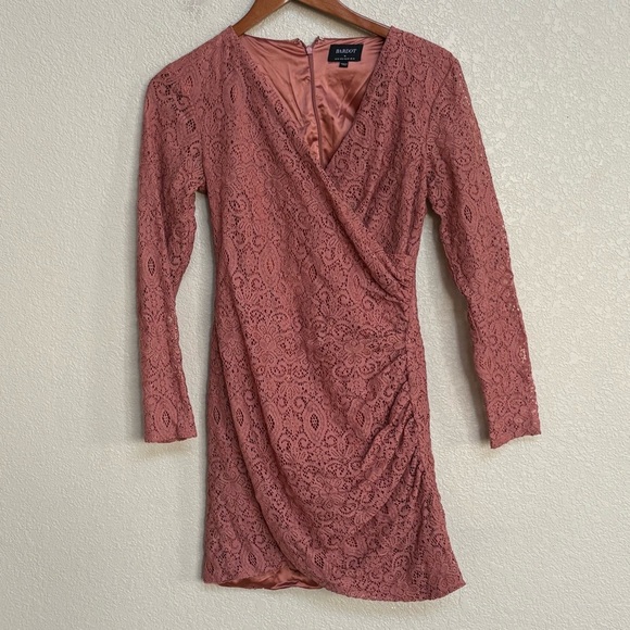 Bardot Dresses & Skirts - Bardot Women’s Isla Dusty Rose Lace Wrap Ruched Long Sleeve Mini Dress‎ 6